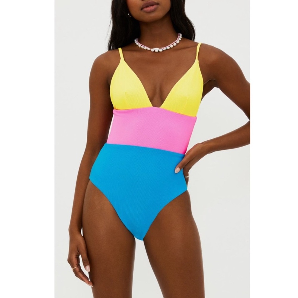 Beach Riot💕Wren Rib Colorblock One-Piece Swimsuit in Coral Reef Colorblock - Picture 3 of 11